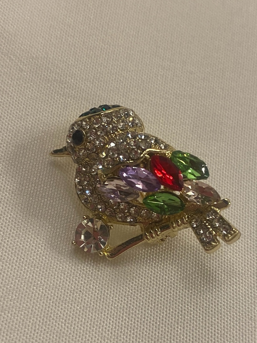 Brooch Bird Gold Tone Multicolor Crystal Pin New